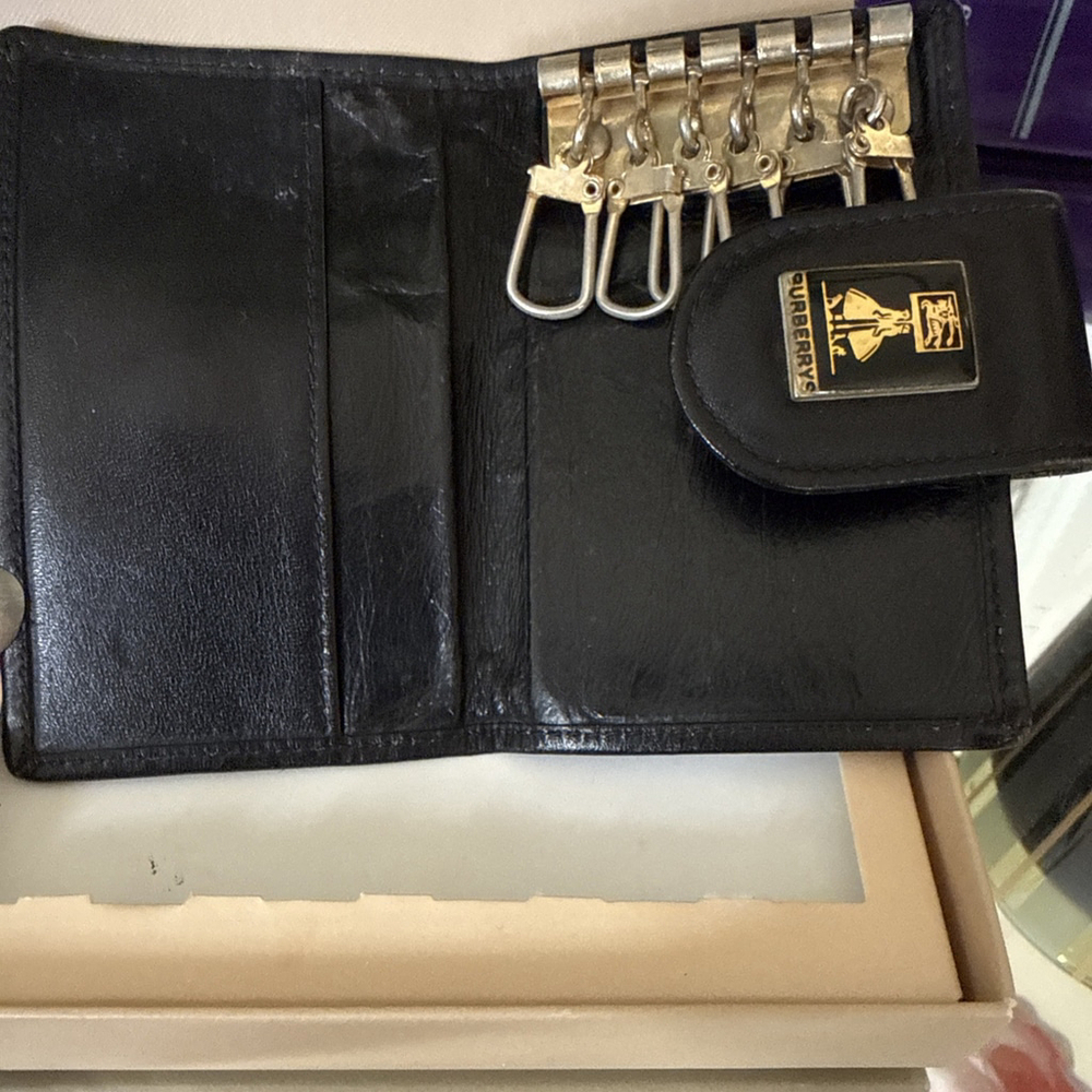 Burberrys Nova Check Key Holder Black Leather Vintage Retro - Picture 3 of 7